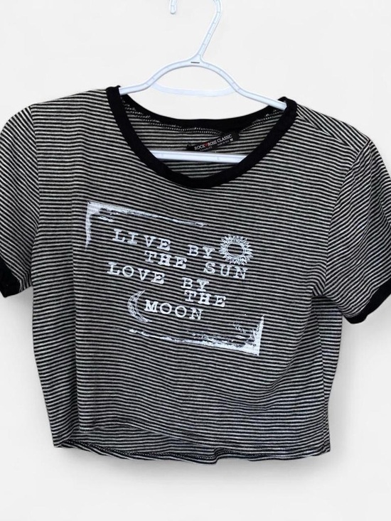 Rock Rose Classic Tops - Y2K Striped Crop Top Live by the Sun Love by the Moon Ringer Tee Tumblr Boho Emo